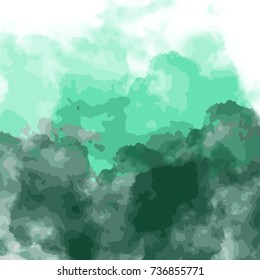 light and dark green watercolor cloud pattern on white background, vector illustration