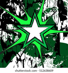 Light and dark greens colored rock n roll grunge star vector background