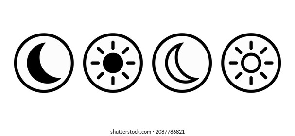 Light and Dark mode buttons vector icons set. Light and dark mode round ui design for website or App