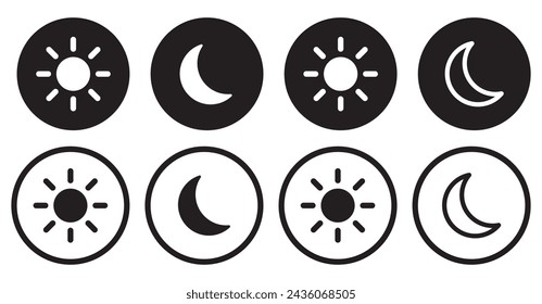 Light and Dark mode buttons vector set. Day and night modes icon collection. Vector illustration.