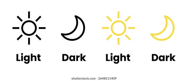 Light and dark mode icons with sun and moon isolated on white background