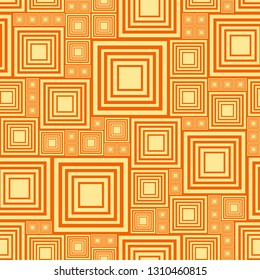 Light and dark orange abstract seamless pattern with lot squares. Vector illustration pcb, electrical circuit or city block. Template monochrome background. Geometric layout different size rectangles.