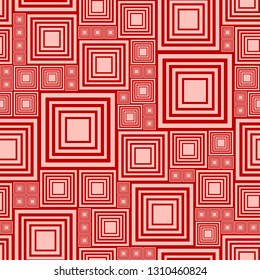 Light and dark red abstract seamless pattern with lot squares. Vector illustration pcb, electrical circuit or city blocks. Template monochrome background. Geometric layout different sizes rectangles.
