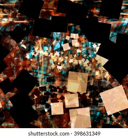 The light and dark squares and wavy lines on blue background. Seamless vector pattern. Abstract texture. Easy editing.