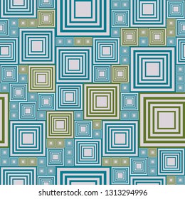 Light and dark turquoise, green abstract seamless pattern with lot squares. Vector illustration pcb, electrical circuit or city block. Template background. Geometric layout different sizes rectangles.