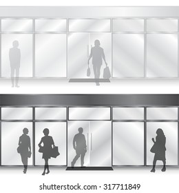 Light & dark vector Shop Glass Store Facades with people figures