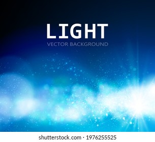 Light in darkness. Bokeh and sparkles on the background. Vector.