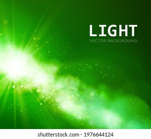 Light in darkness. Bokeh and sparkles on the background. Vector.