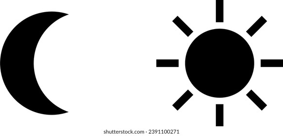 Juego de iconos de símbolo de luz y de noche oscura de Sun y Moon. Imagen vectorial.