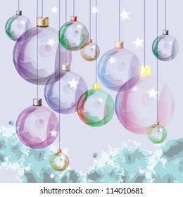 Light decorative glass balls over soft blue background. Eps10