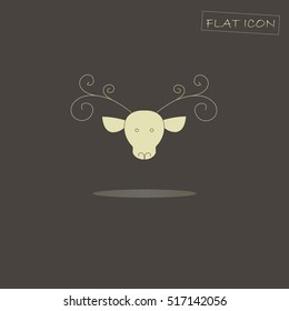 Light deer head on a branch with fruit on black, flat icon vector illustration 