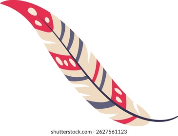 Pluma ligera y delicada que flota en el aire con un patrón de rayas y puntos de colores, que simboliza la libertad, la espiritualidad y la conexión con la naturaleza