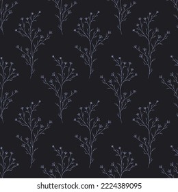 Light delicate flowers on dark background. Floral seamless pattern for fabric cover background. vector graphic