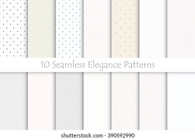 Light delicate patterns with points and stripes. Seamless vector collection.