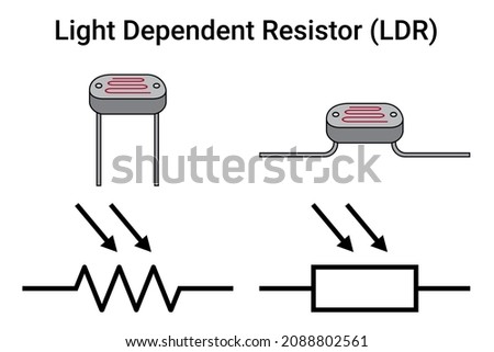 Light Dependent Resistor (LDR) and Symbols. Vector illustration for education.