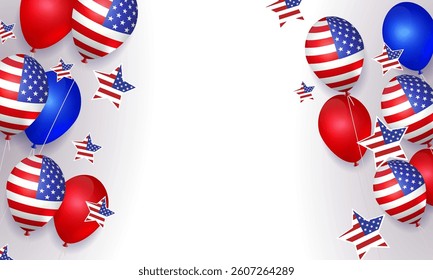 Light design with American attributes, balloons and stars