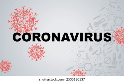 Light design with silhouettes of coronavirus elements. Composition of Asian flu.