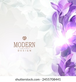 Light design with  silhouettes of violet leaves and flowers.