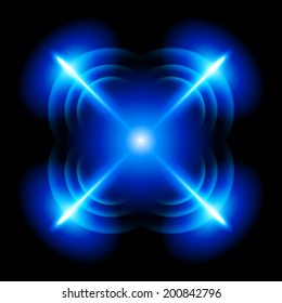 Light digital star with  four   tips on the black background