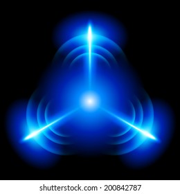 Light digital star with   three  tips on the black background