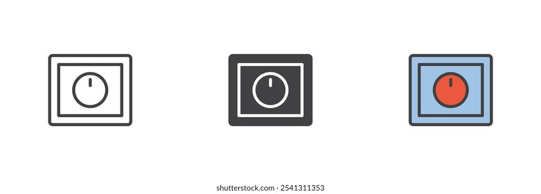 Light dimmer switch different style icon set. Line, glyph and filled outline colorful version, outline and filled vector sign. Symbol, logo illustration. Vector graphics