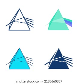 Light dispersion in prism icon set in flat and line style. Law of physics symbol. Vector illustration.