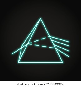 Light dispersion in prism neon icon in line style. Law of physics symbol. Vector illustration.