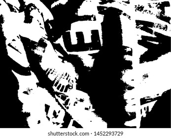 Light Distressed calligraphy Background. Ink Print Distress Background. Grunge letters texture. Grunge Text sutface. Vector Apstract Words.