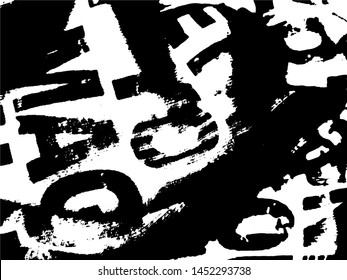 Light Distressed calligraphy Background. Ink Print Distress Background. Grunge letters texture. Grunge Text sutface. Vector Apstract Words.