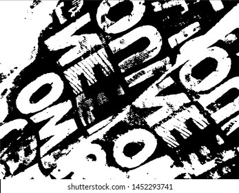 Light Distressed calligraphy Background. Ink Print Distress Background. Grunge letters texture. Grunge Text sutface. Vector Apstract Words.