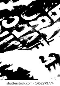 Light Distressed calligraphy Background. Ink Print Distress Background. Grunge letters texture. Grunge Text sutface. Vector Apstract Words.
