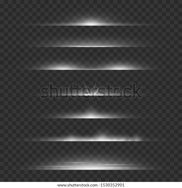 Light dividers. Line flare glowing borders, white\
horizontal beams. Futuristic transparent rays vector flash\
lightings dividing set