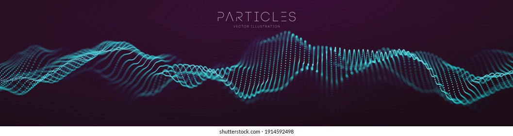 Light Dots Dark Background. Music Particle Abstract Tech Cloud. Vector Sound Wave Technology Background. Equalizer For Music, Showing Audio Waves With Music Waves. EPS 10.