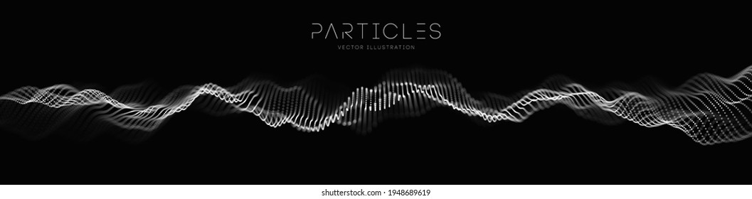 Light dots dark background. Music particle abstract tech cloud. Vector sound wave technology background. Equalizer for music, showing audio waves with music waves. EPS 10.