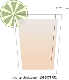 Light drink in a glass with a straw and a slice of lime.