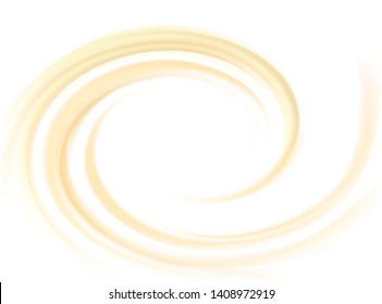 Light ecru color eddy flow aqua fond of rippled surface. Closeup view with space for text in glowing center. Sweet yummy beige tasty volute melted fatty milky butter. Logo sign icon symbol design