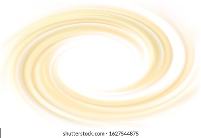 Light ecru color eddy flow aqua banner of rippled surface. Closeup view text space in glowing center. Sweet yummy beige tasty volute melted fatty milky choco butter sign icon logo frame border symbol