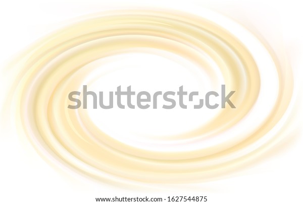Light ecru color eddy flow aqua banner of rippled\
surface. Closeup view text space in glowing center. Sweet yummy\
beige tasty volute melted fatty milky choco butter sign icon logo\
frame border symbol