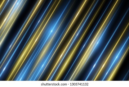 Light effect. Abstract background of yellow blue laser beams of light on black background. Chaotic glowing neon lines of light. Vector illustration. EPS 10