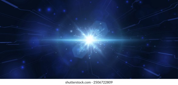 Light effect. Abstract blue flash of light and laser beams with glitter. Isolated on transparent background. Art and web design vector.	
