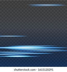 light effect. Abstract laser beams of light. Chaotic neon rays of light .Blue horizontal lens flares pack.