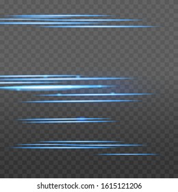 light effect. Abstract laser beams of light. Chaotic neon rays of light .Blue horizontal lens flares pack.