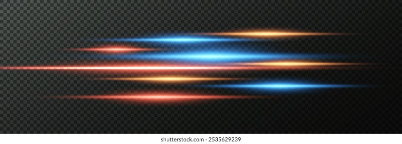 Light effect. Abstract laser beams of light. Glowing stripes of light. Light lines and flashes of rays. On a transparent background.