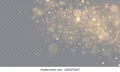 Light effect. Background of sparkling particles. Glittering elements on a transparent background.