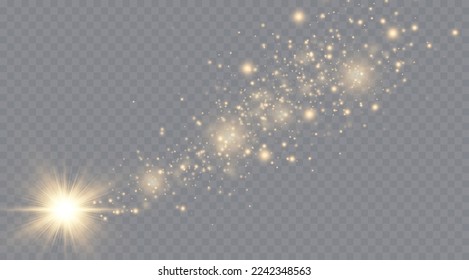 Light effect. Background of sparkling particles. Glittering elements on a transparent background.