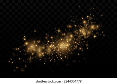 Light effect. Background of sparkling particles. Glittering elements on a transparent background.