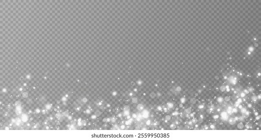Light effect. Background of sparkling particles. Glittering elements on a transparent background.
