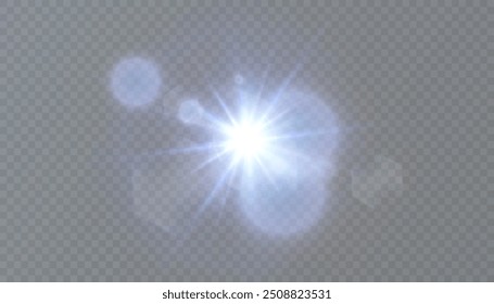  Efeito de luz da luz azul brilhante. Exacerbação solar. Efeito de brilho. Estrelas com destaques cintilantes. Bela luz efeito de piscando destaques. Vetor 10 EPS