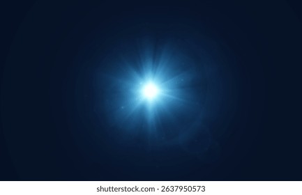 Light effect of blue glowing light. Solar flare. Glow effect. Starbursts with twinkling highlights. Beautiful light effect of flickering highlights. Vector 10 EPS	
