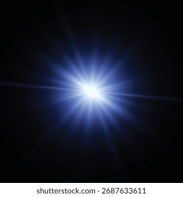 Efecto de luz azul brillante. Bengala solar. Efecto de resplandor. Estelada de destellos brillantes.